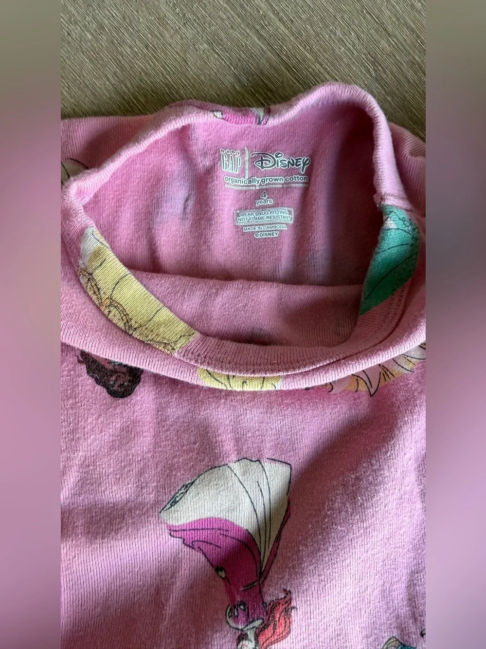 Baby Gap X Disney Princess Ling Sleeved Toddler Girl Pink Pajama Set 4T